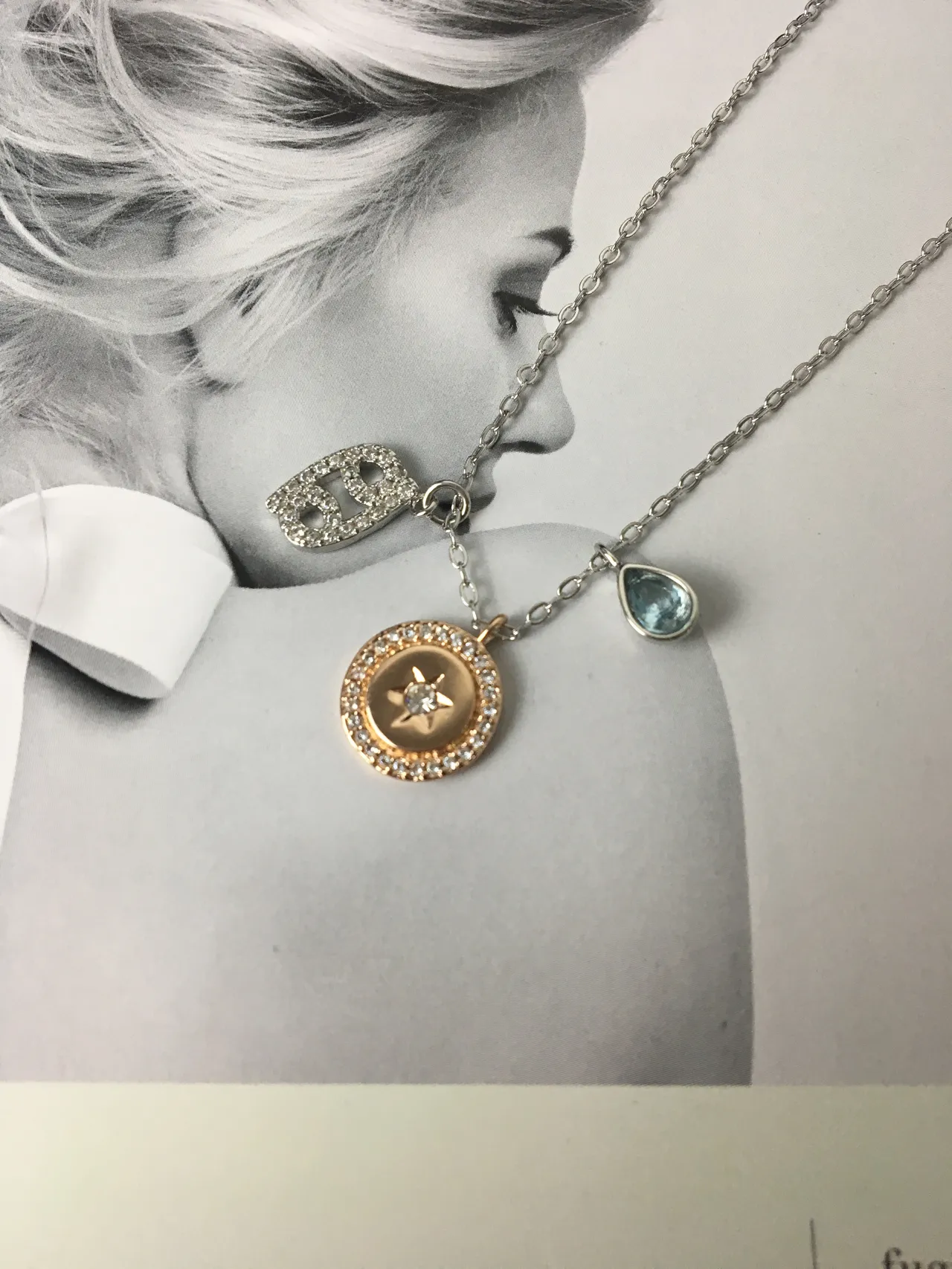 Silver Gold Multi-Charm Pendant Pave-Set Zodiac Symbol Necklace 5