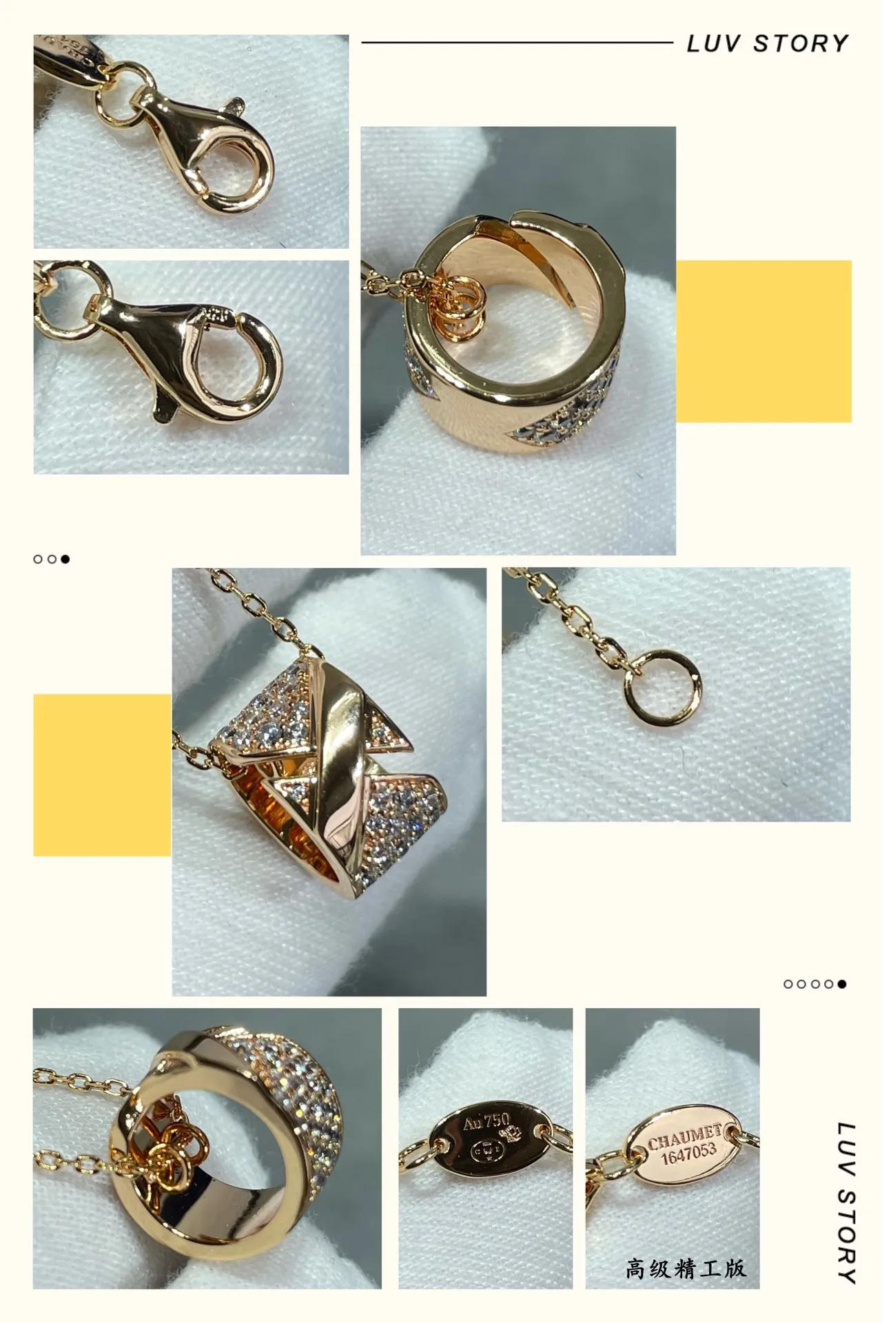 Collar de plata y oro Pavé-Set Stone Surface silueta de pendentif en forma de cinta retorcida 4