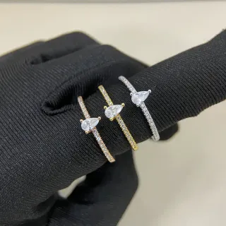 Silver Gold Pear-Shaped Center Stone Pavé-Set Band Ring
