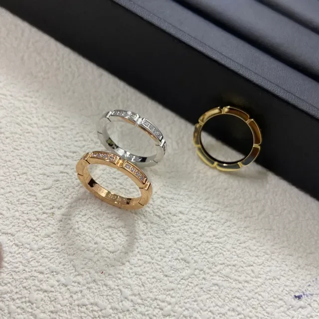 Silver Gold Segmented Band Channel-Set Stones Ring 2