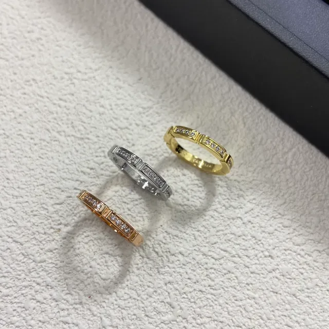Silver Gold Segmented Band Channel-Set Stones Ring 6