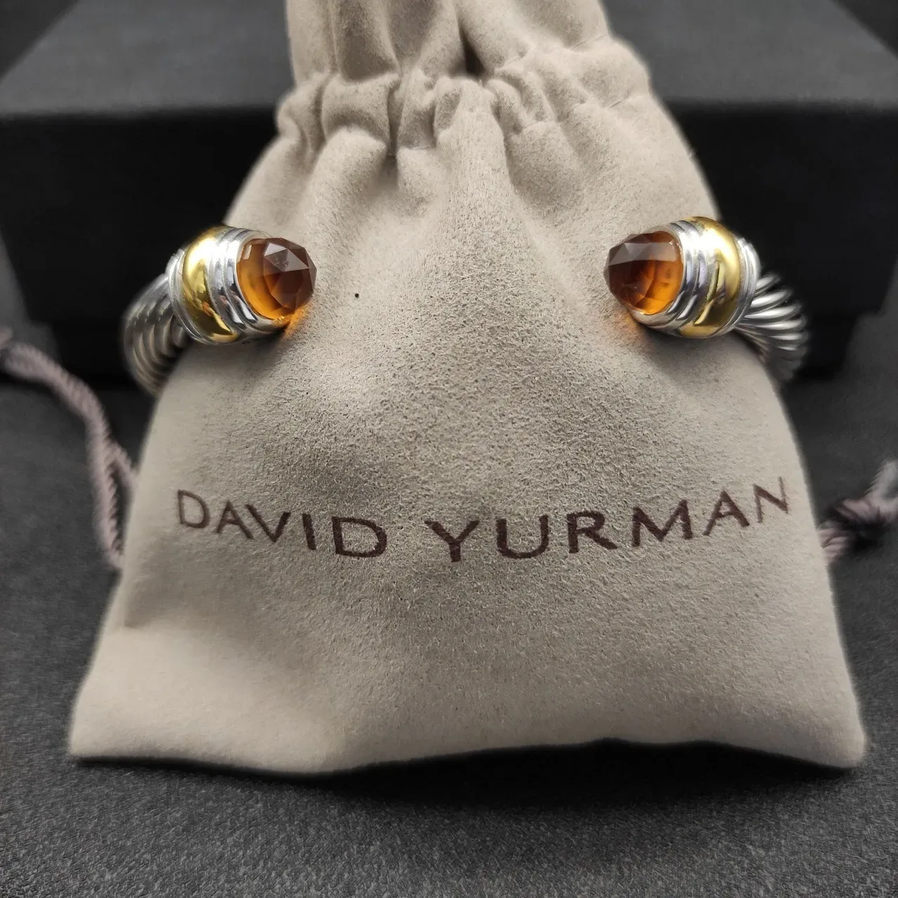 Silver Gold Twisted Cable Faceted Amber Stone Terminals Bracelet 4