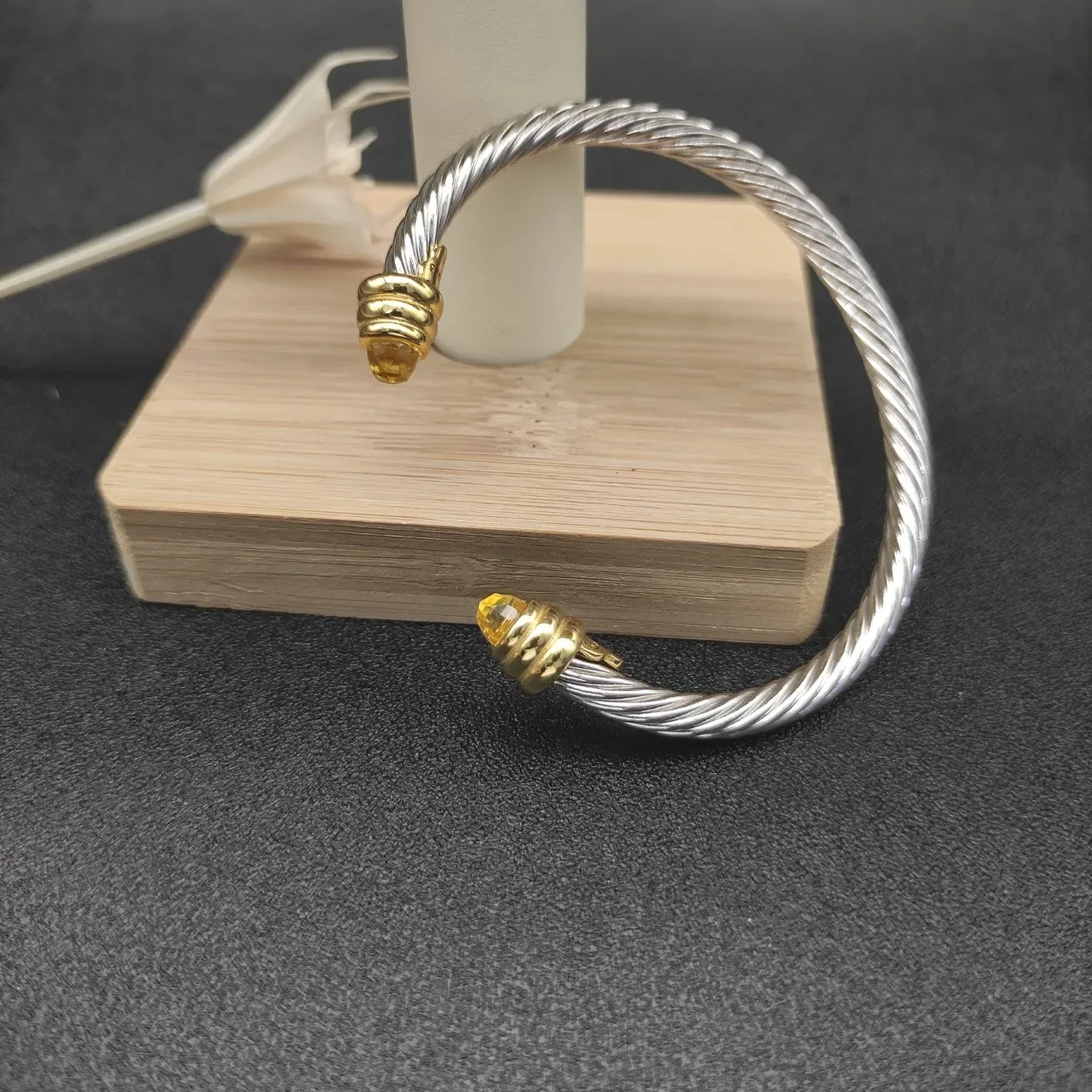 Silver Gold Twisted Cable Terminals Bracelet 6