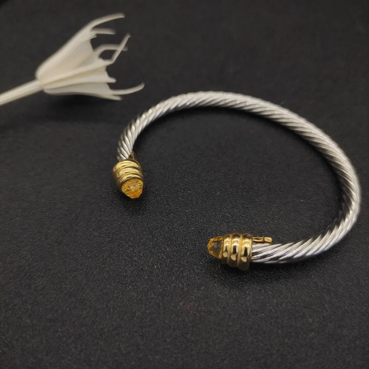 Silver Gold Twisted Cable Terminals Bracelet 9