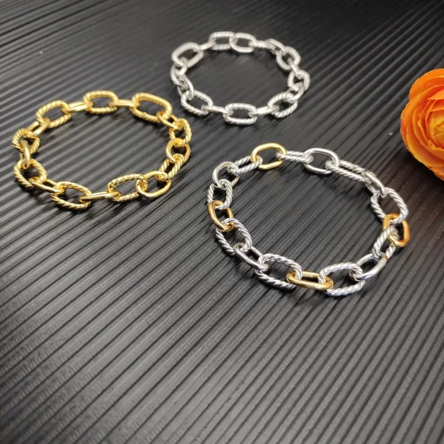 Silver Gold Twisted Rope-Link Chains Oval Connectors Bracelet 3