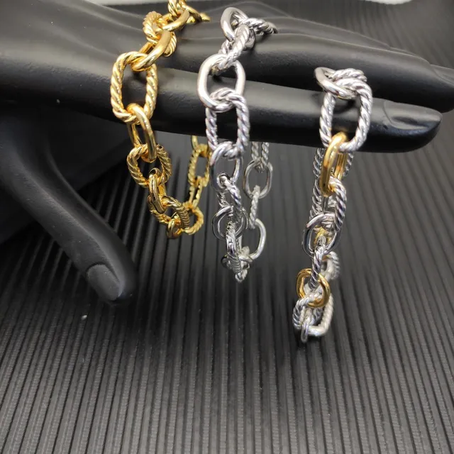 Silver Gold Twisted Rope-Link Chains Oval Connectors Bracelet 9