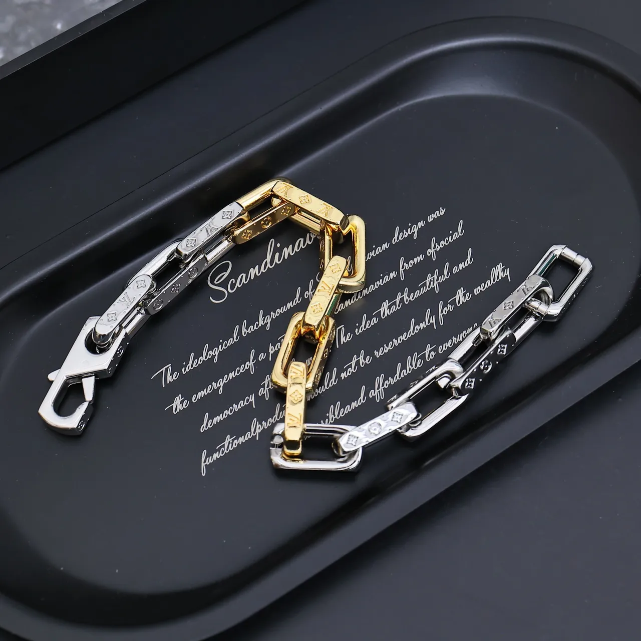 Silver Gold Two-Tone Metal Chain-Link Bracelet 3