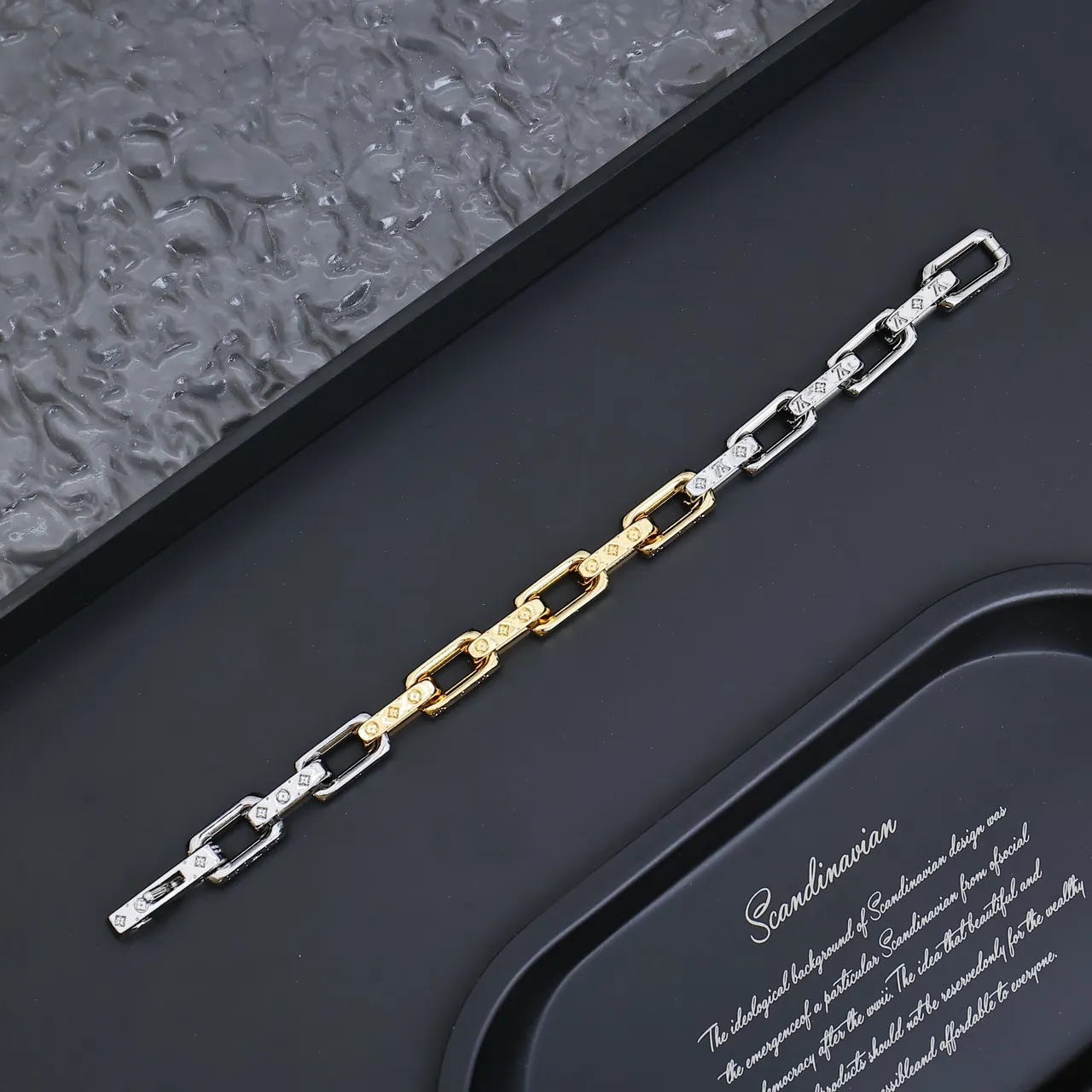 Silver Gold Two-Tone Metal Chain-Link Bracelet 9