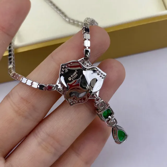 Silver Green Rose-Shaped Pavé Pendant Dangling Gemstone Drops Necklace 8