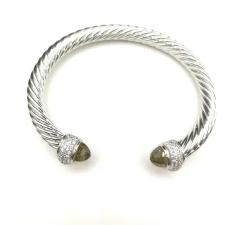 Plata Verde Trenzado Cable Construcción Gema Facetada Terminales Pulsera