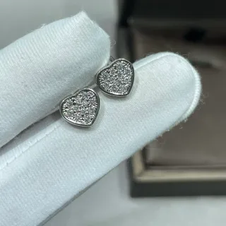 Silver Heart-Shaped Pavé-Set Earrings