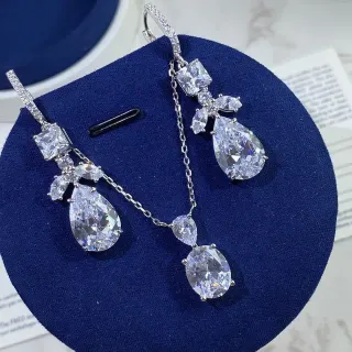 Silver Navy Multi-Stone Drop Pear-Cut Teardrop Earrings