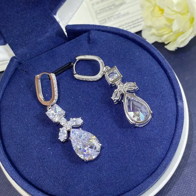 Silver Navy Multi-Stone Drop Pear-Cut Teardrop Earrings 3