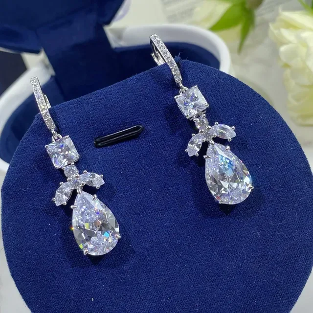 Silver Navy Multi-Stone Drop Pear-Cut Teardrop Earrings 5