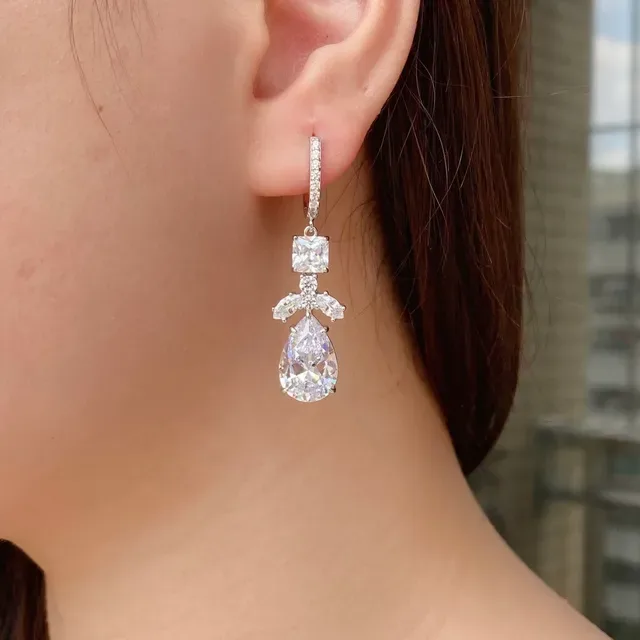 Silver Navy Multi-Stone Drop Pear-Cut Teardrop Earrings 8
