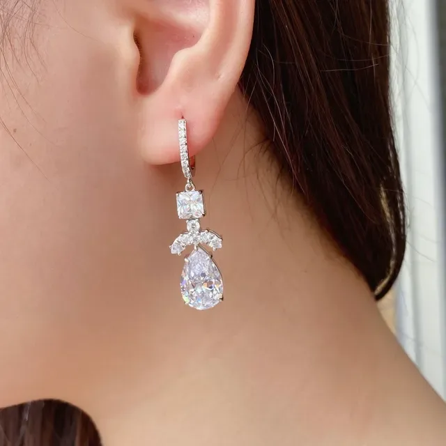 Silver Navy Multi-Stone Drop Pear-Cut Teardrop Earrings 9