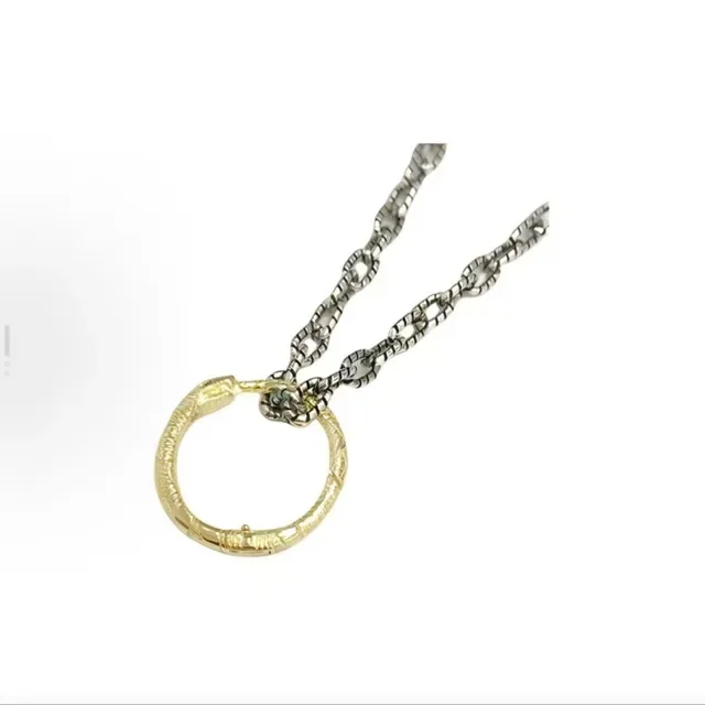 Silver Oval-Link Chain Circular Ring Pendant Necklace 11