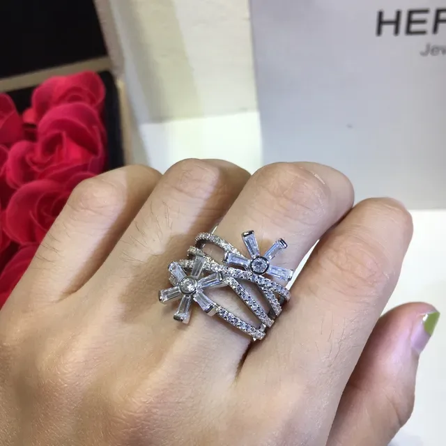 Silver Red Multi-Band Baguette-Cut Stone Ring 6
