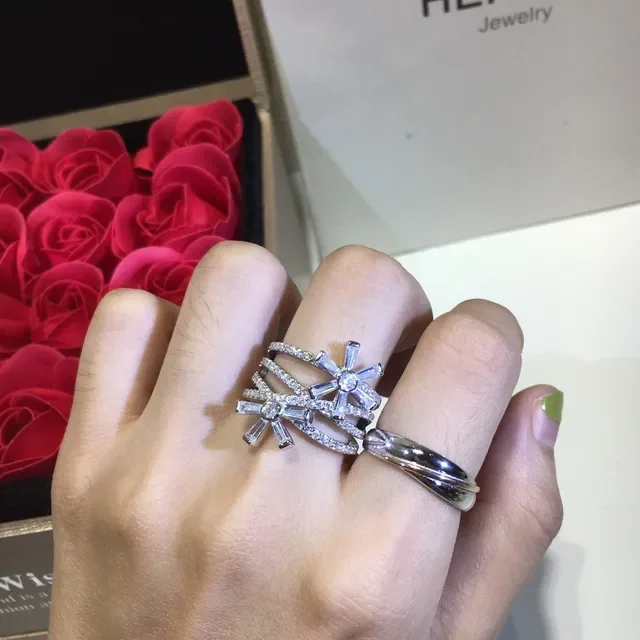 Silver Red Multi-Band Baguette-Cut Stone Ring 8