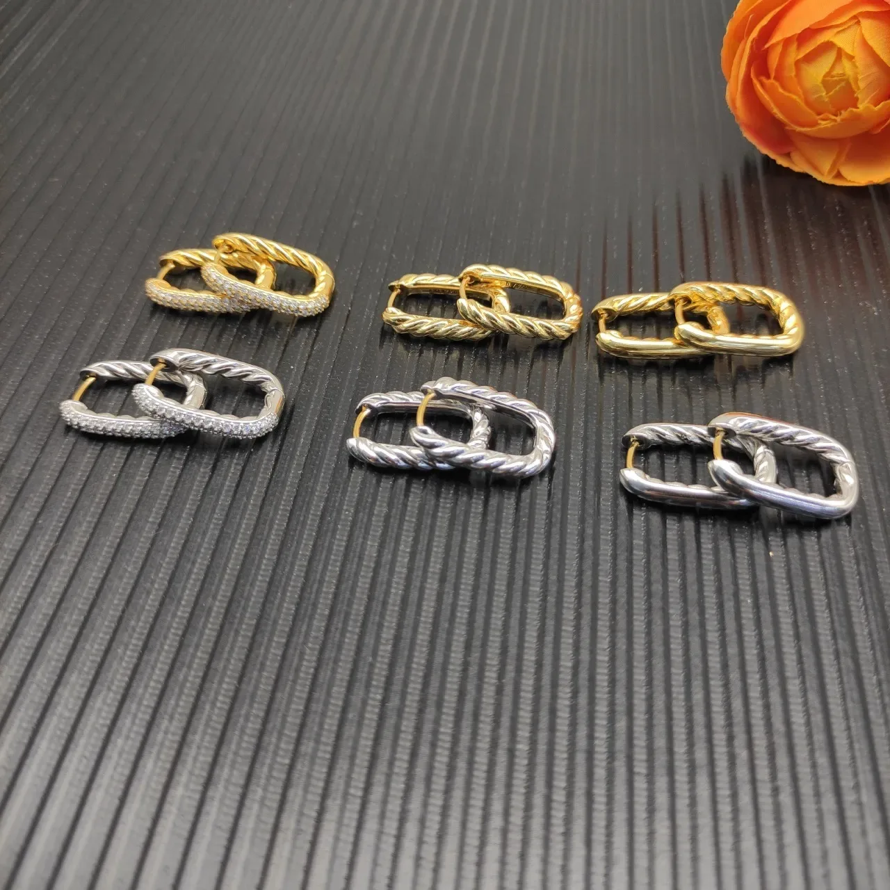 Silver Rope-Textured Hinged Hoop Earrings 2