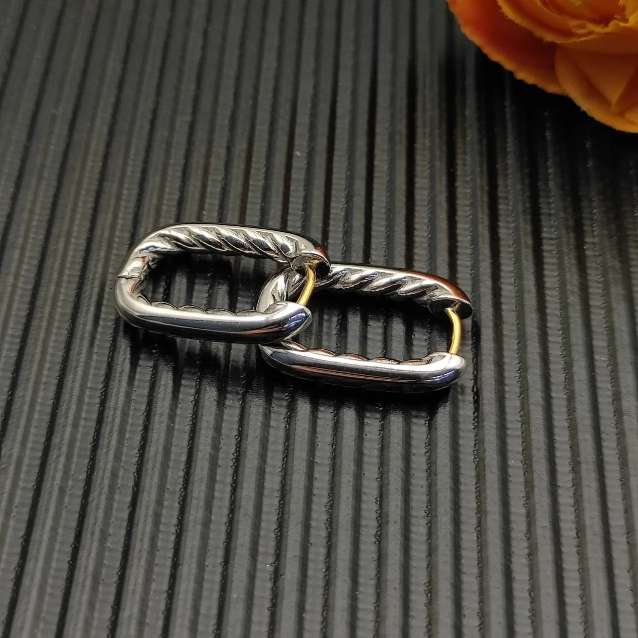 Silver Rope-Textured Hinged Hoop Earrings 6