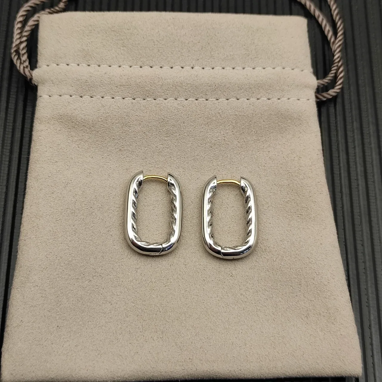 Silver Rope-Textured Hinged Hoop Earrings 8