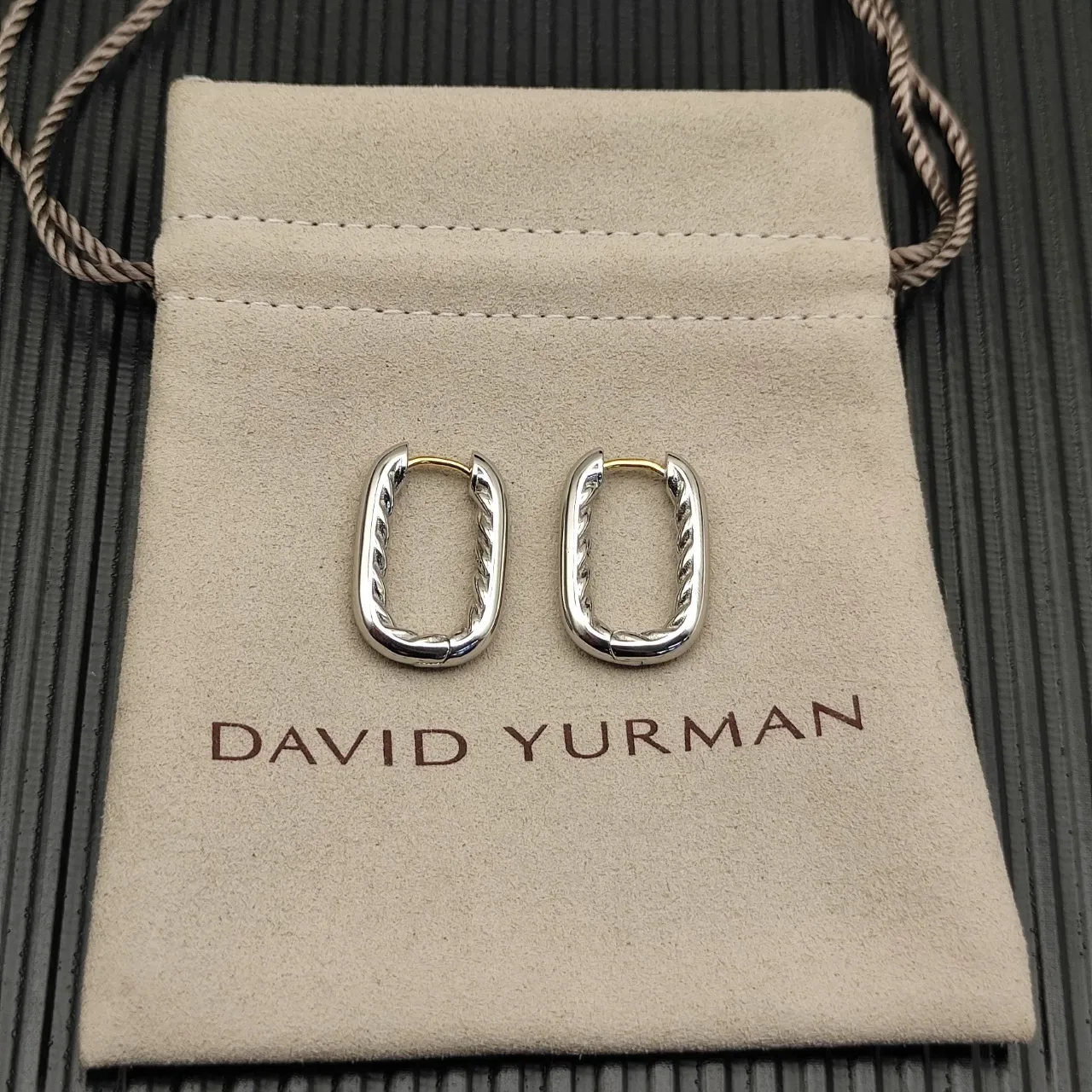 Silver Rope-Textured Hinged Hoop Earrings 9