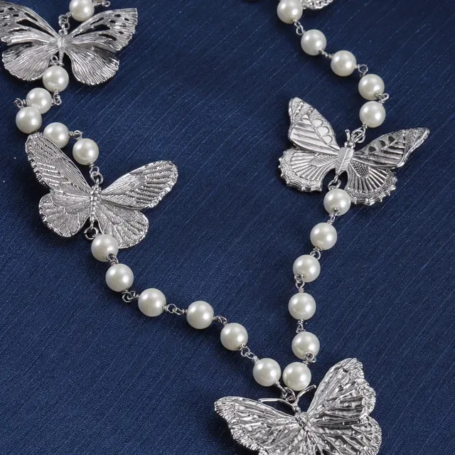Silver-Tone Butterfly Pendant Pearl Bead Necklaces 3