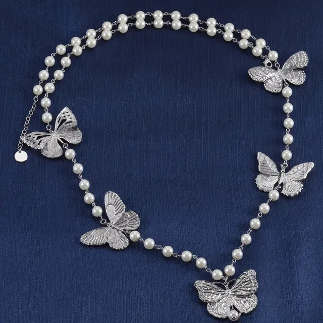 Silver-Tone Butterfly Pendant Pearl Bead Necklaces 4
