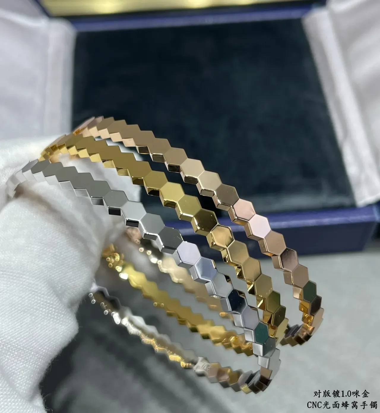 Silver-Tone Hexagonal Link Pavé Crystal Stackable Bracelets 4