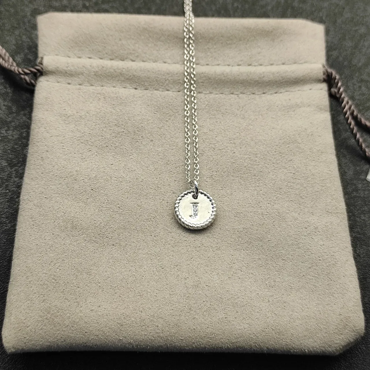 Silver-Tone Initial J Rope-Edge Disc Pendant Necklace 3
