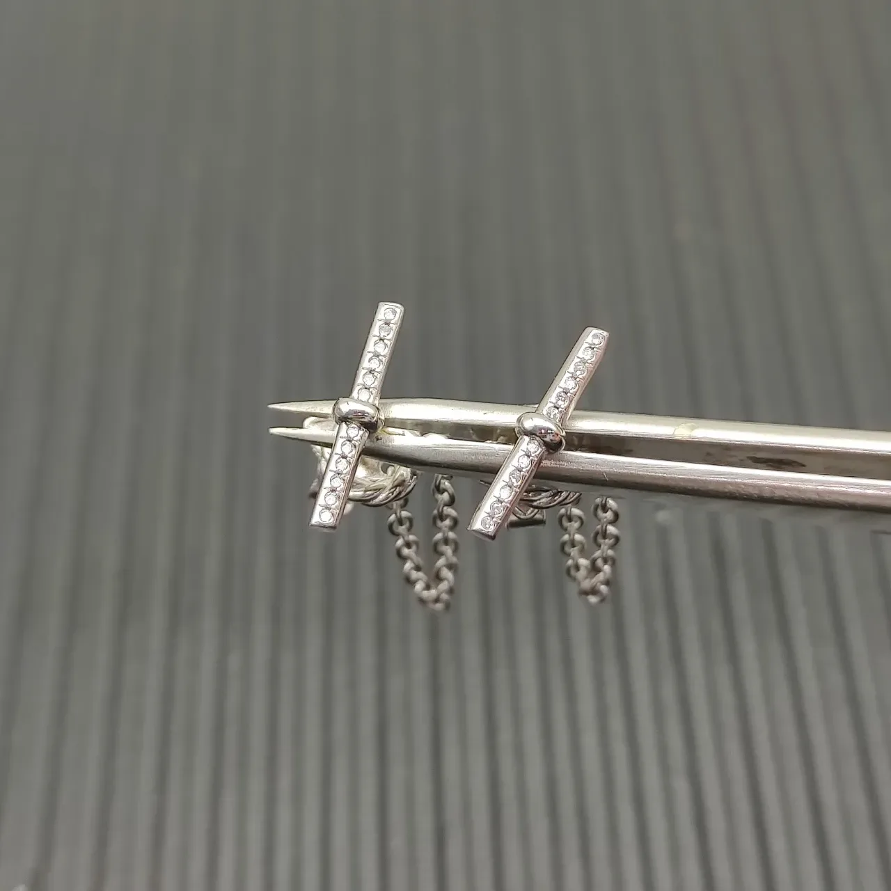 Silver-Tone Knot Motif Pavé Stone Chain Dangle Earrings 5