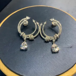 Silver-Tone Pavé Crystal Double Hoop Teardrop Drop Earrings