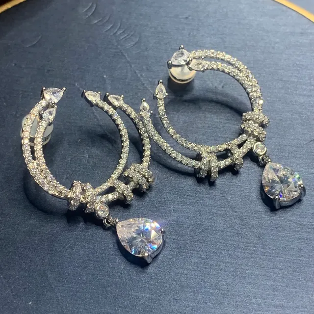 Silver-Tone Pavé Crystal Double Hoop Teardrop Drop Earrings 3
