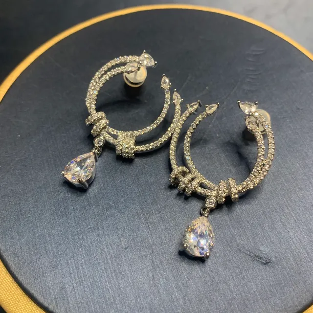 Silver-Tone Pavé Crystal Double Hoop Teardrop Drop Earrings 6