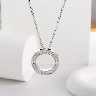 सिल्वर टोन पावे स्क्रू मोटिफ ओपन रिंग पेंडेंट नेकलेस