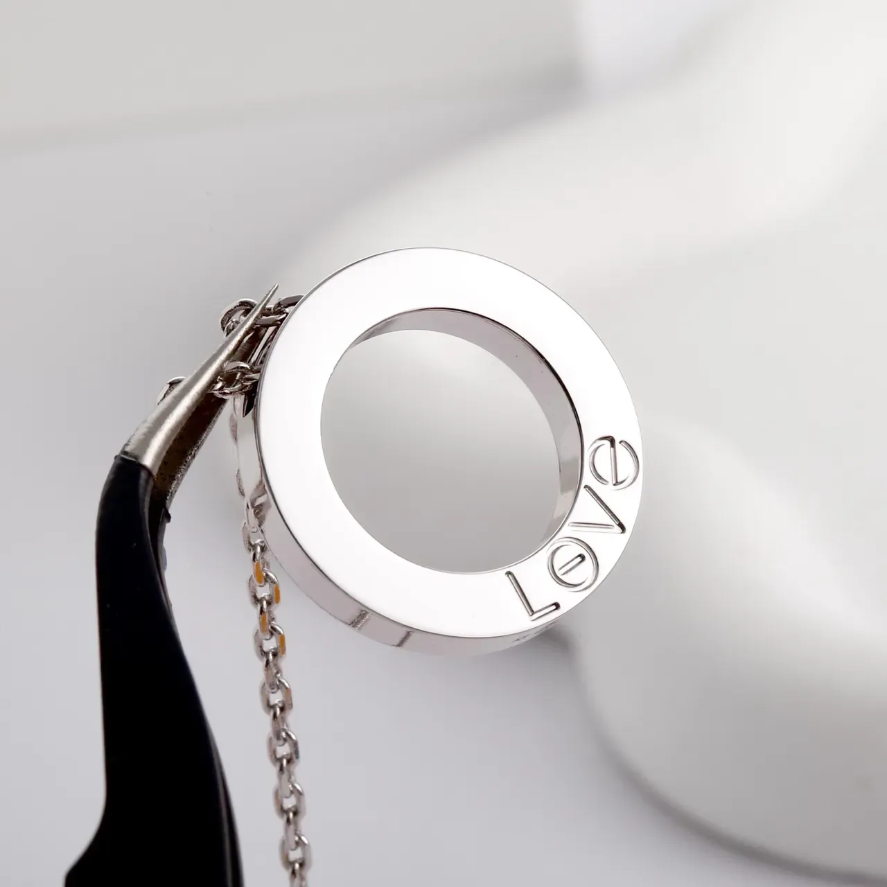 Silver-Tone Pavé Screw Motif Open Ring Pendant Necklace 5