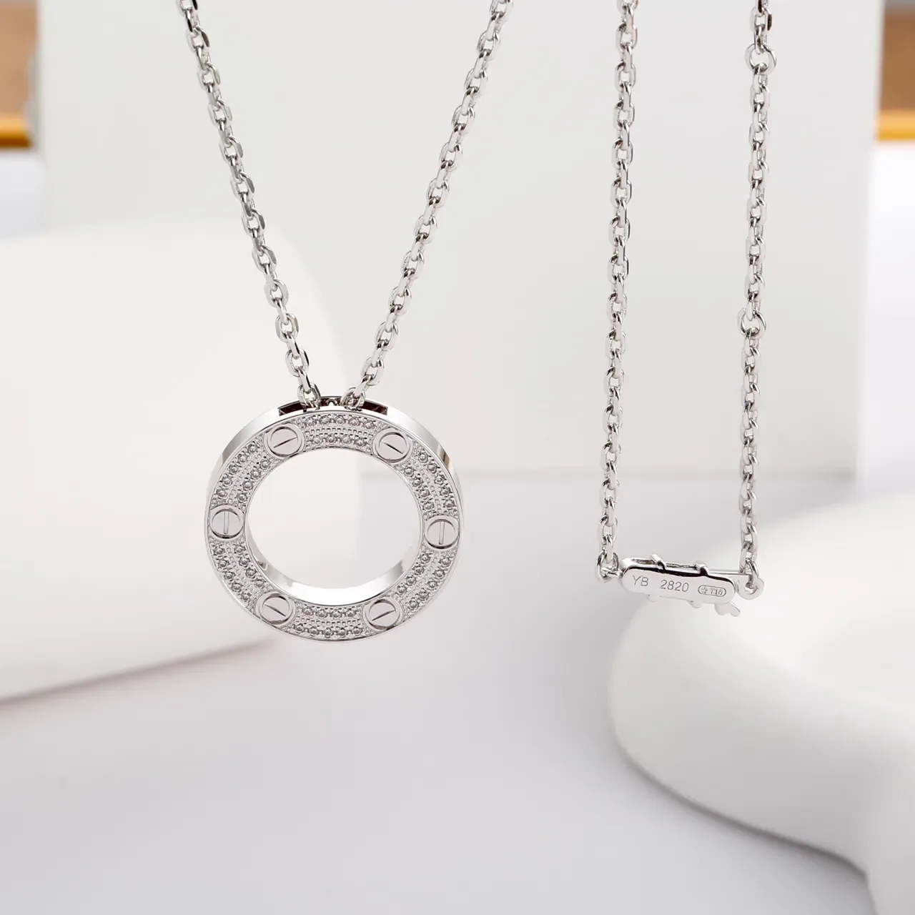 Silver-Tone Pavé Screw Motif Open Ring Pendant Necklace 8