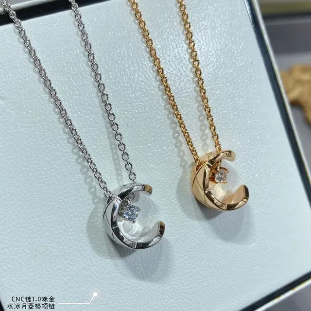 Silver-Toned Crescent Moon Gemstone Pendant Necklace 6