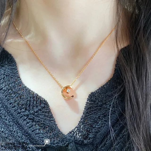 Silver-Toned Crescent Moon Gemstone Pendant Necklace 9