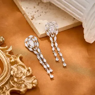 Silver-Toned Multi-Stone Teardrop Cascade Dangling Earrings