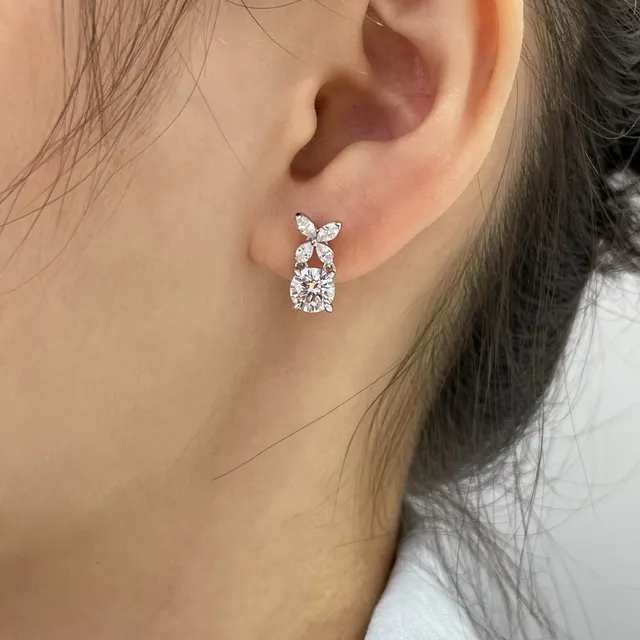 Silver Transparent Butterfly Motif Round Crystal Drop Earrings 9