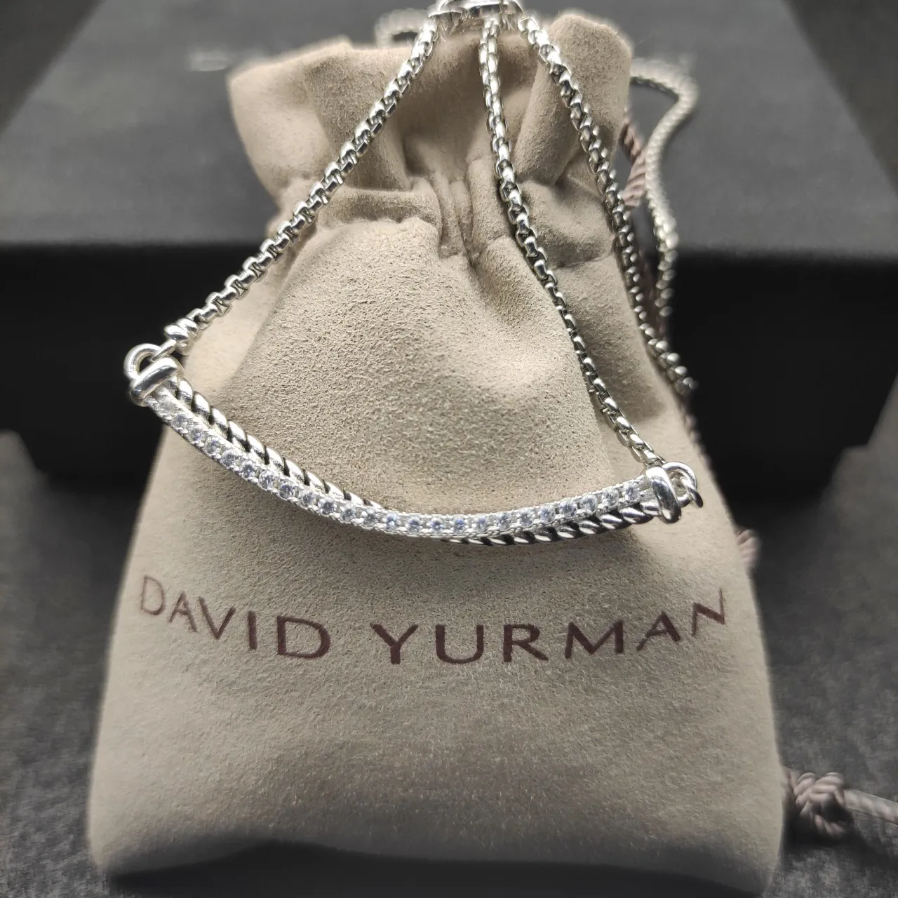 Silver White Curved Bar Pendant Pavé-Set Clear Stones Necklace 2