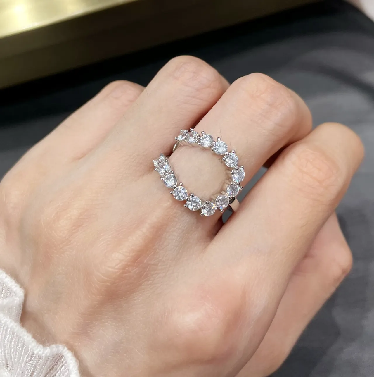 Silver White Full Eternity Band Round Brilliant-Cut Stones Ring 5