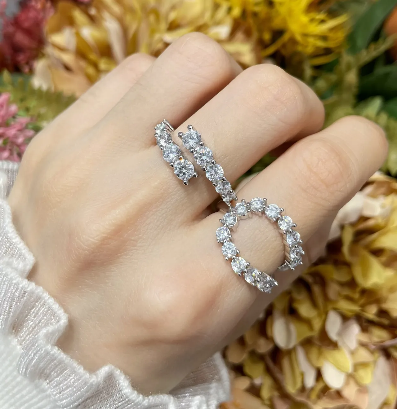 Silver White Full Eternity Band Round Brilliant-Cut Stones Ring 6