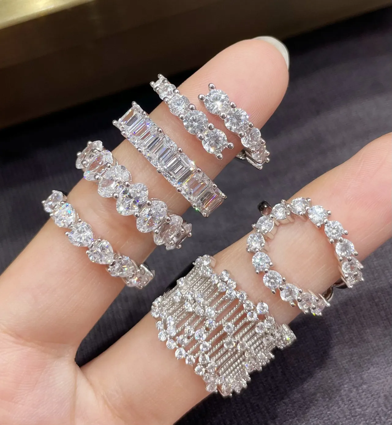 Silver White Full Eternity Band Round Brilliant-Cut Stones Ring 7