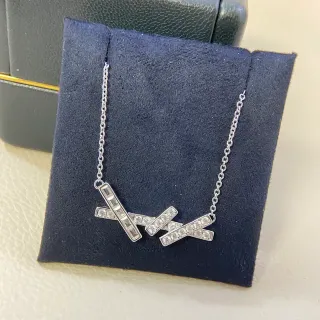 Silver White Geometric Bar Pendant Baguette-Cut And Round Crystal Pavé Necklace