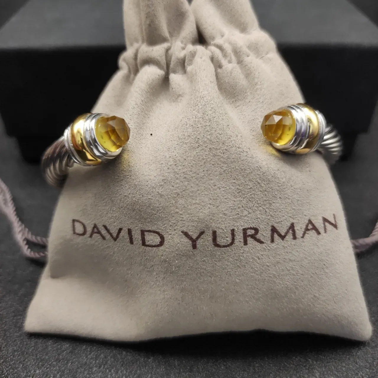 Silver Yellow Twisted Cable Faceted Stone Ends Bracelet 4
