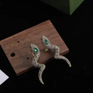 Snake-Shaped Pavé Crystal and Emerald Earrings