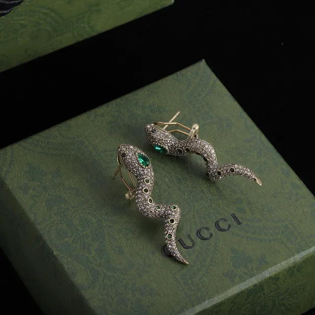 Snake-Shaped Pavé Crystal and Emerald Earrings 2